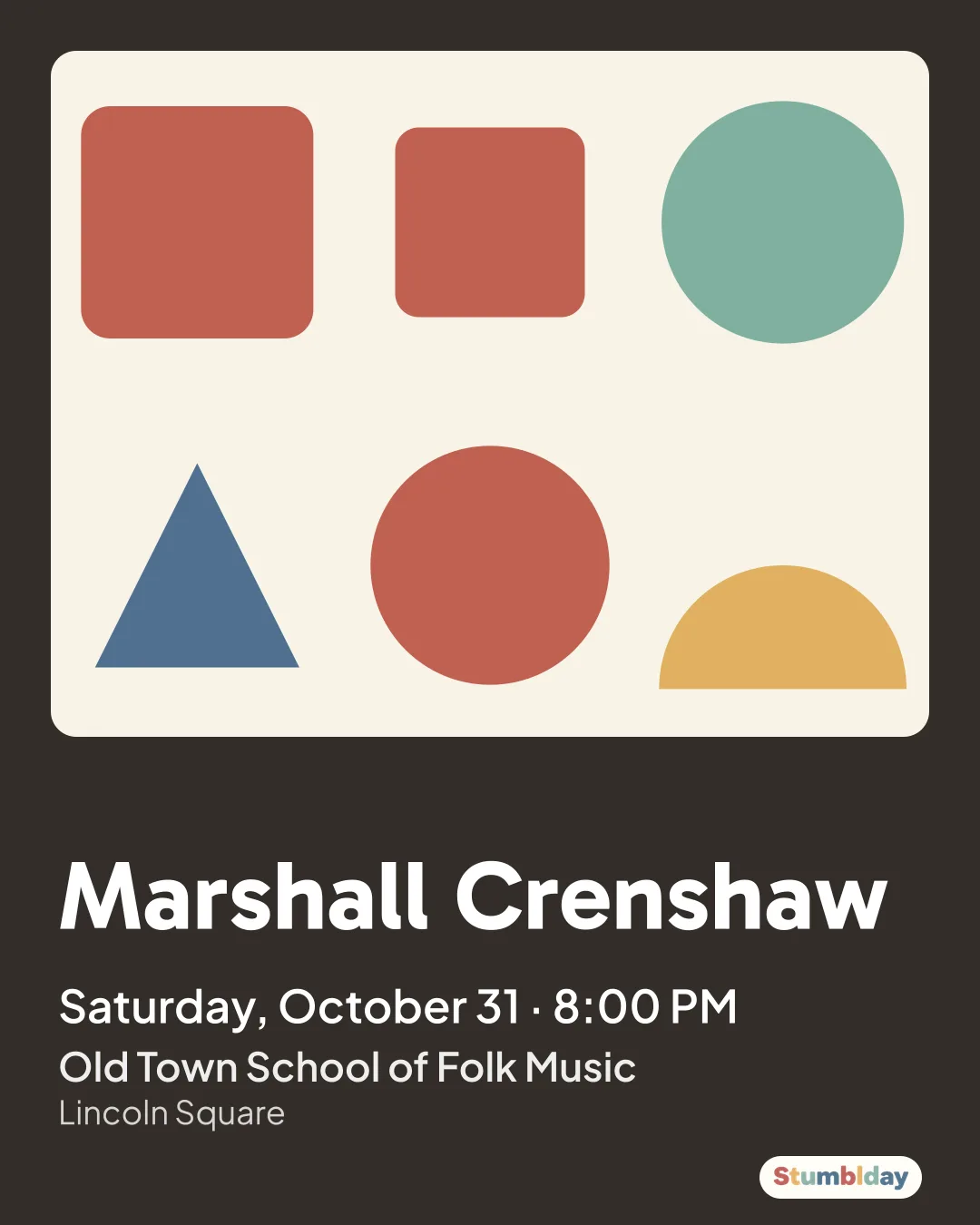 Flyer for Marshall Crenshaw: Saturday, October 31 · 8:00 PM at Old Town School of Folk Music