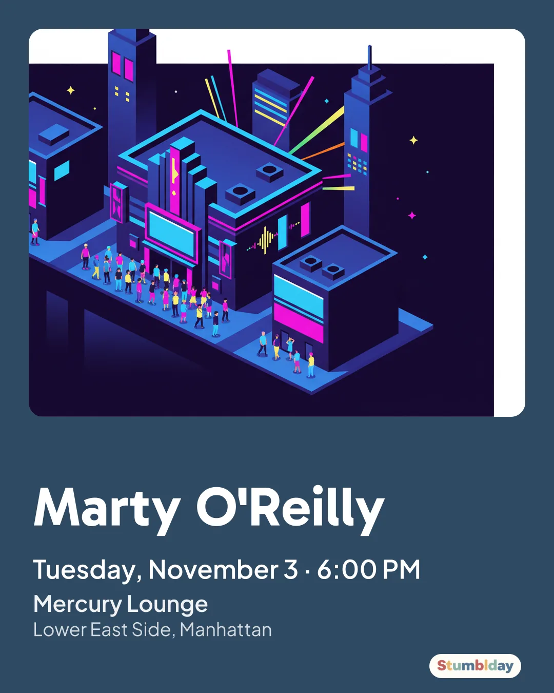 Flyer for Marty O'Reilly: Tuesday, November 3 · 6:00 PM at Mercury Lounge