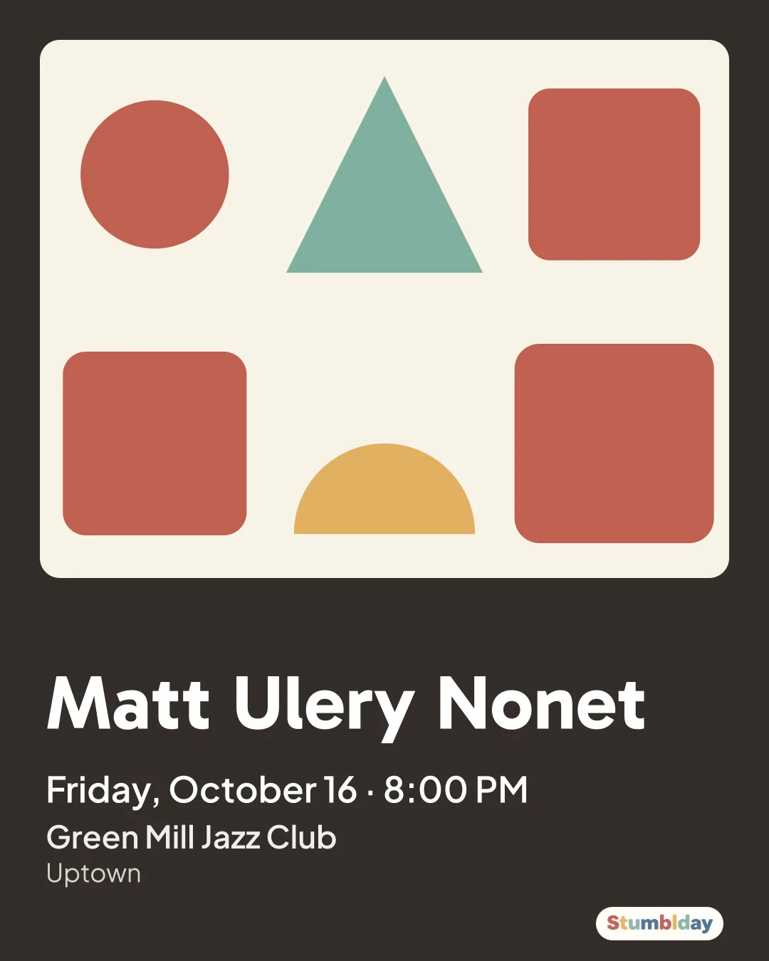 Flyer for Matt Ulery Nonet: Friday, October 16 · 8:00 PM at Green Mill Jazz Club