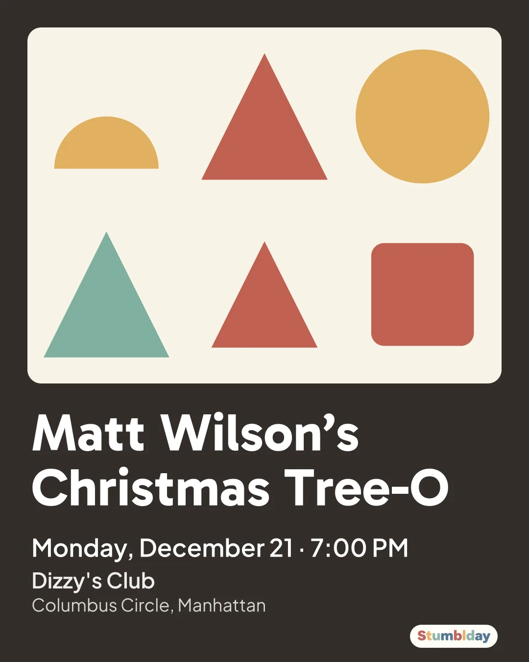 Flyer for Matt Wilson’s Christmas Tree-O: Monday, December 21 · 7:00 PM at Dizzy's Club