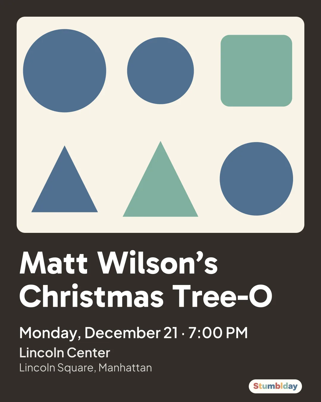 Flyer for Matt Wilson’s Christmas Tree-O: Monday, December 21 · 7:00 PM at Lincoln Center