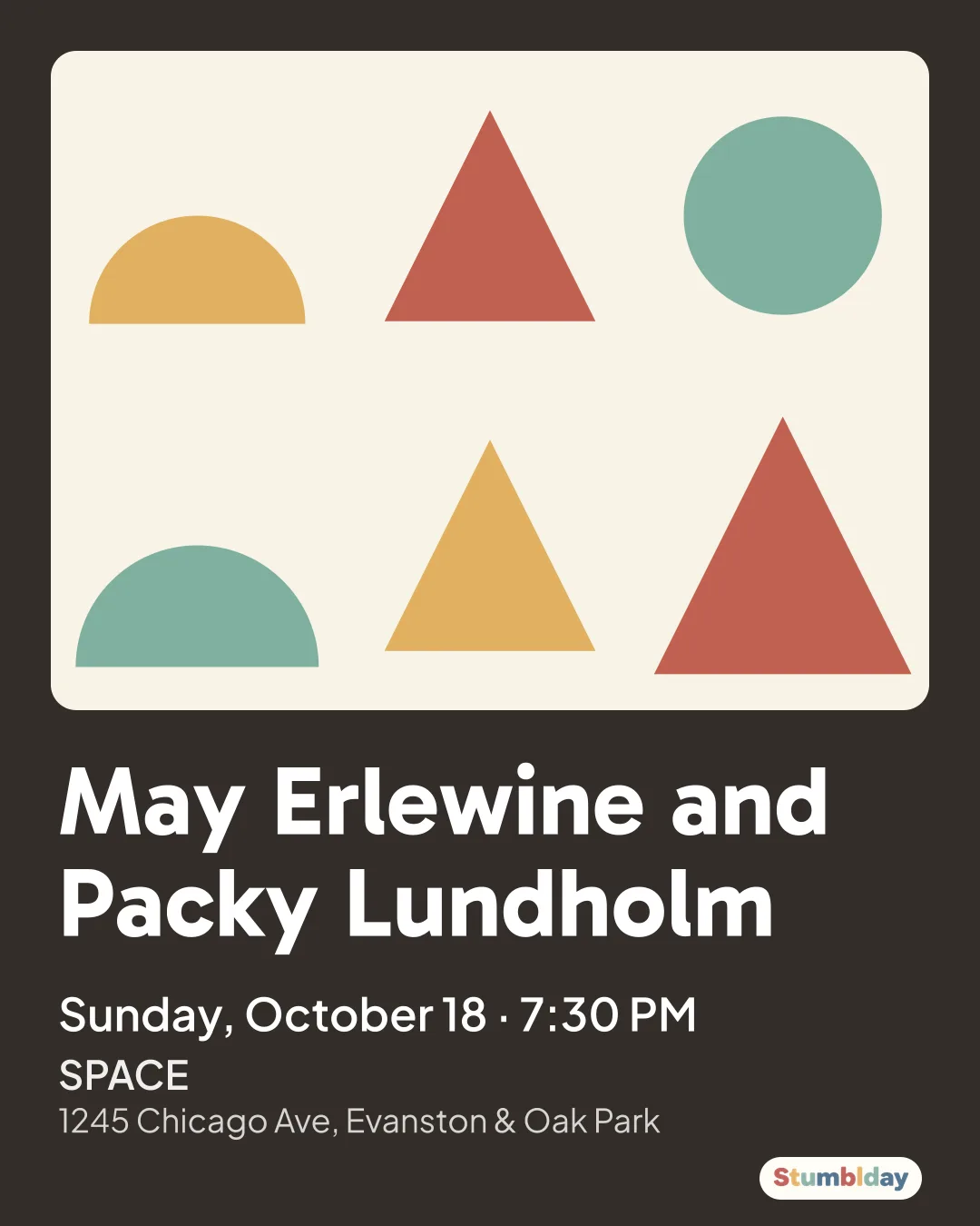 Flyer for May Erlewine and Packy Lundholm: Sunday, October 18 · 7:30 PM at SPACE