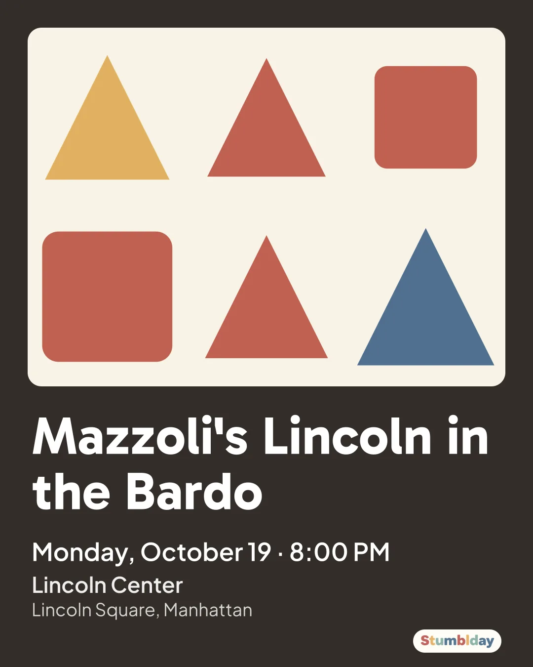 Flyer for Mazzoli's Lincoln in the Bardo: Monday, October 19 · 8:00 PM at Lincoln Center