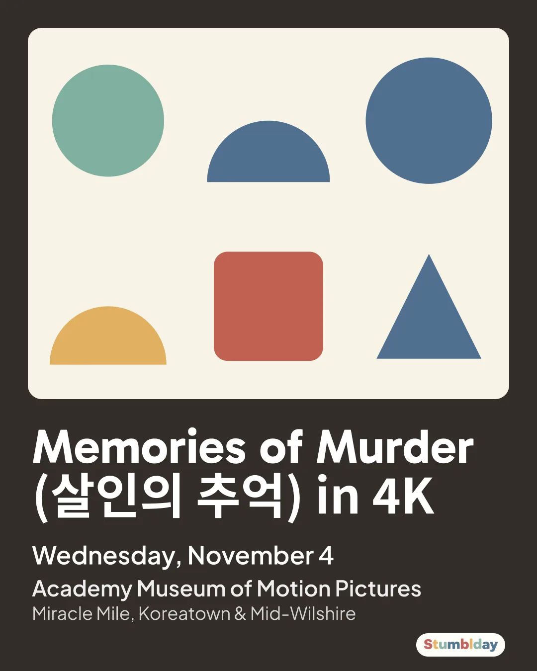 Flyer for Memories of Murder (살인의 추억) in 4K: Wednesday, November 4 at Academy Museum of Motion Pictures