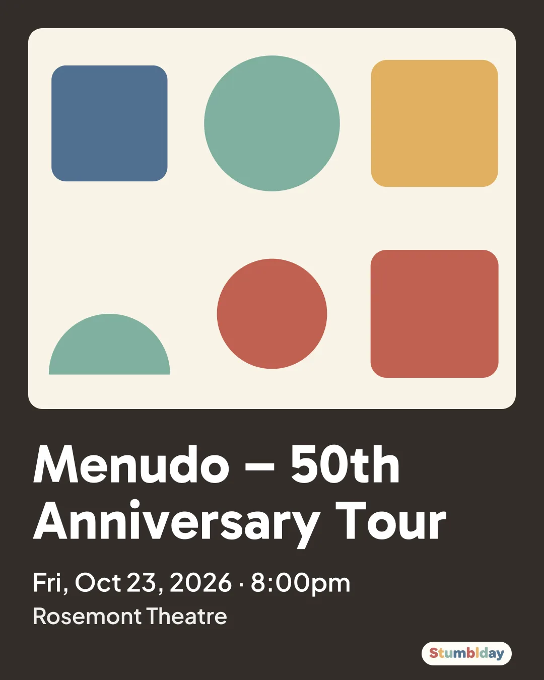 Flyer for Menudo – 50th Anniversary Tour: Fri, Oct 23, 2026 · 8:00pm at Rosemont Theatre