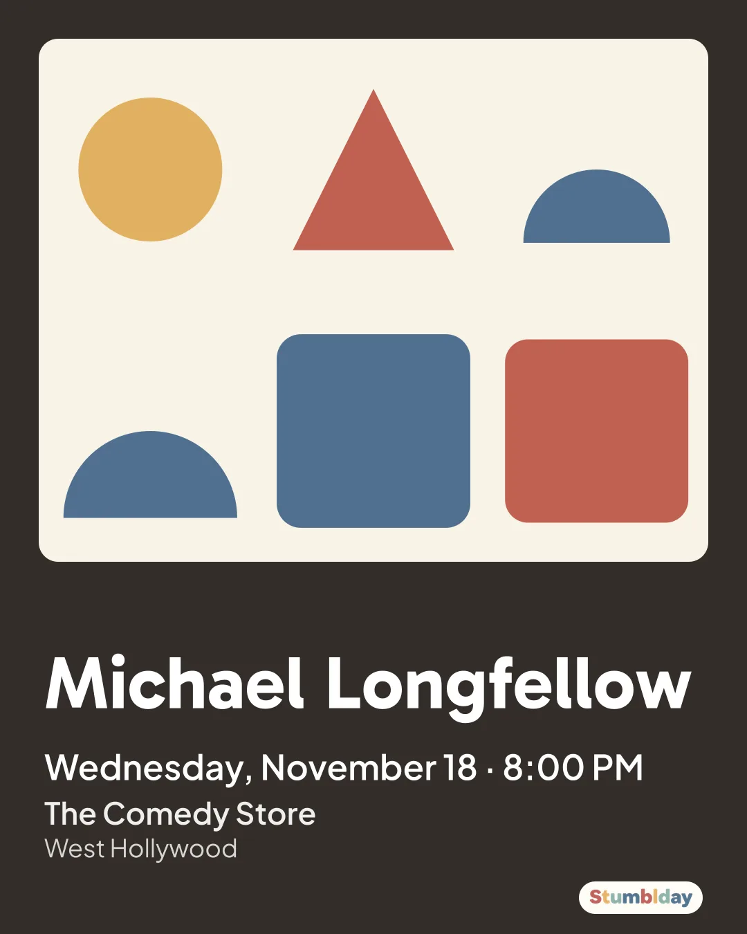 Flyer for Michael Longfellow: Wednesday, November 18 · 8:00 PM at The Comedy Store
