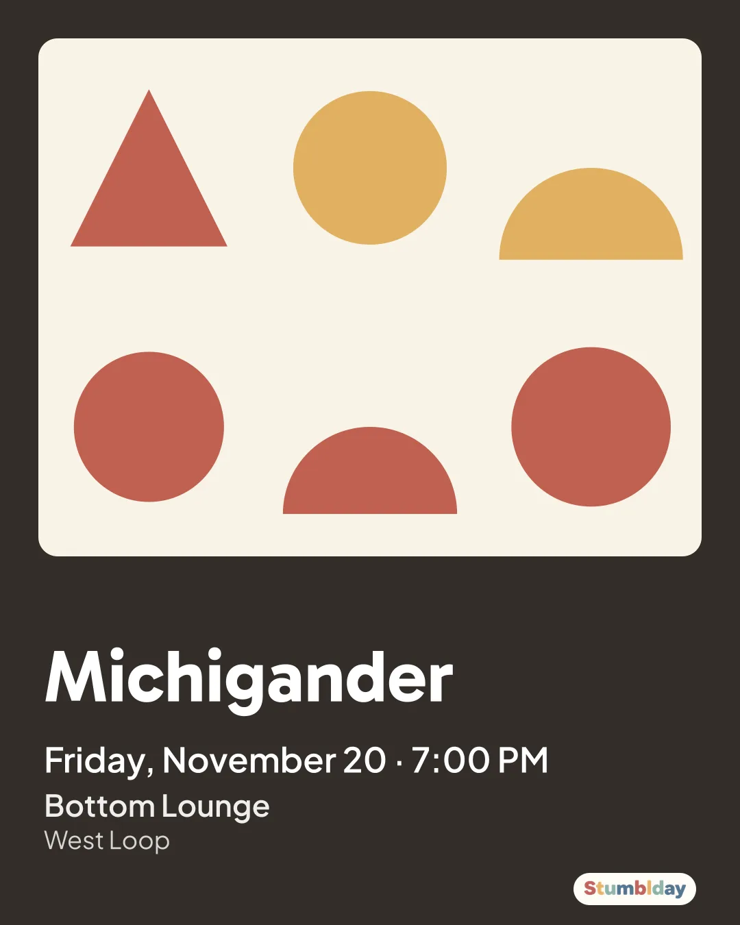 Flyer for Michigander: Friday, November 20 · 7:00 PM at Bottom Lounge