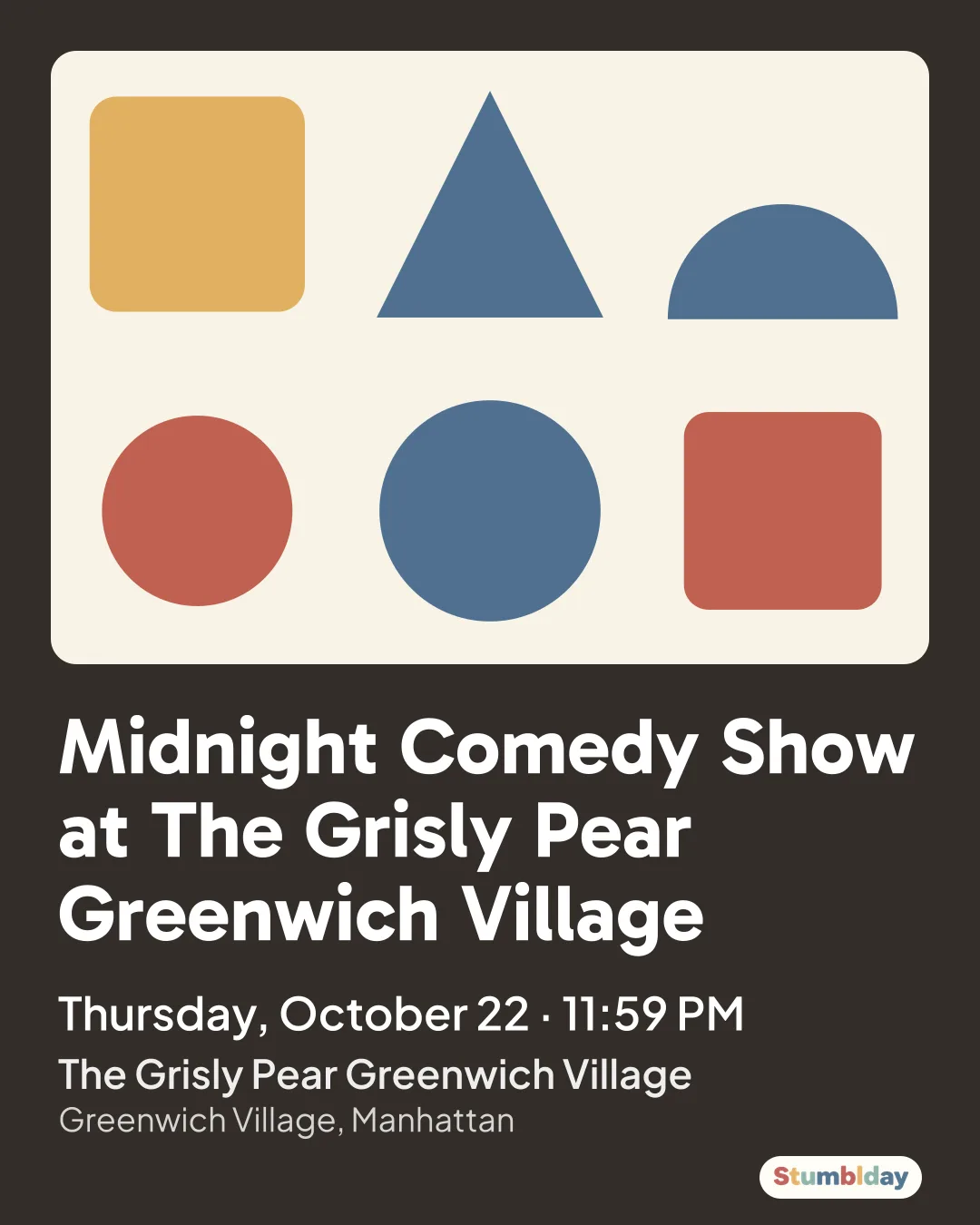 Flyer for Midnight Comedy Show at The Grisly Pear Greenwich Village: Thursday, October 22 · 11:59 PM at The Grisly Pear Greenwich Village