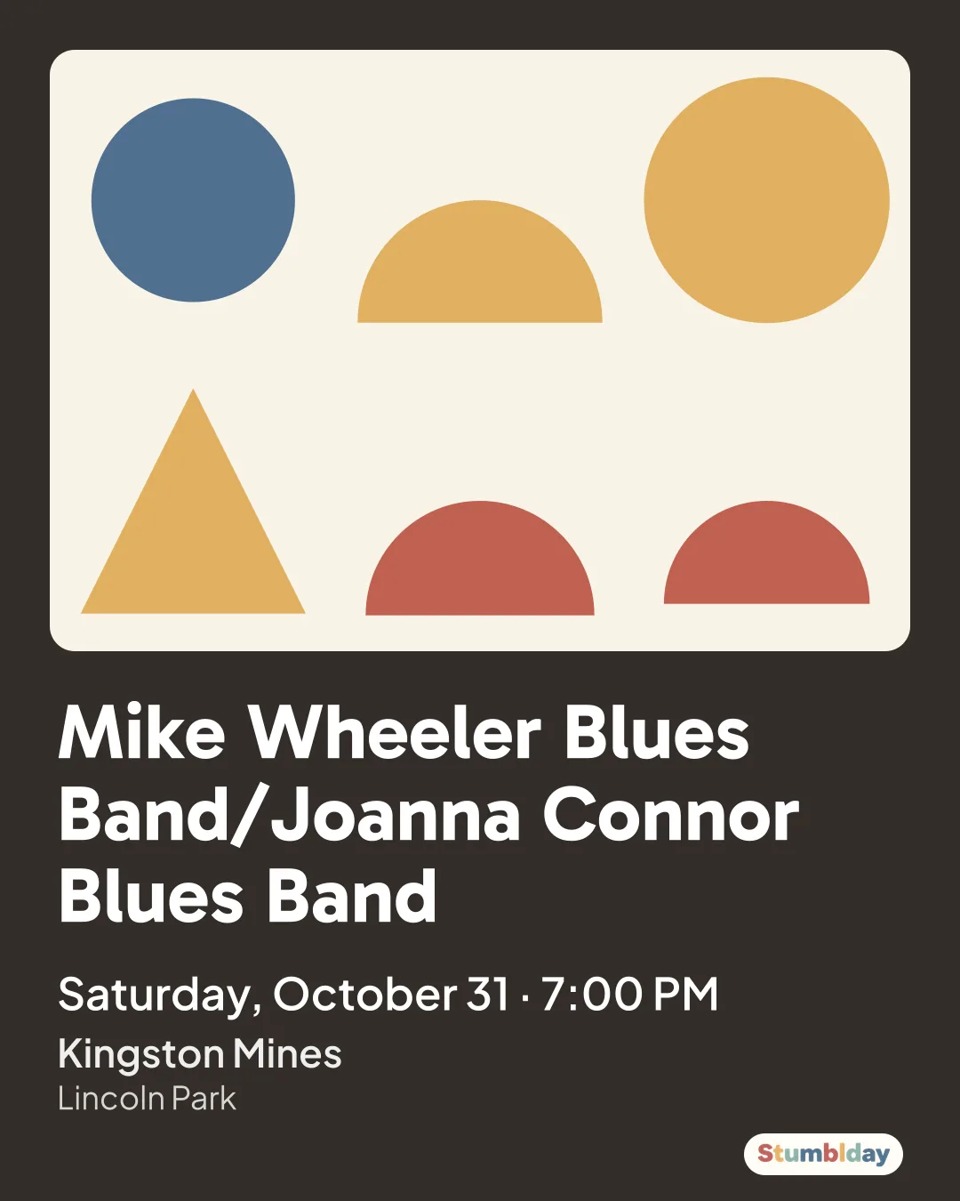 Flyer for Mike Wheeler Blues Band/Joanna Connor Blues Band: Saturday, October 31 · 7:00 PM at Kingston Mines