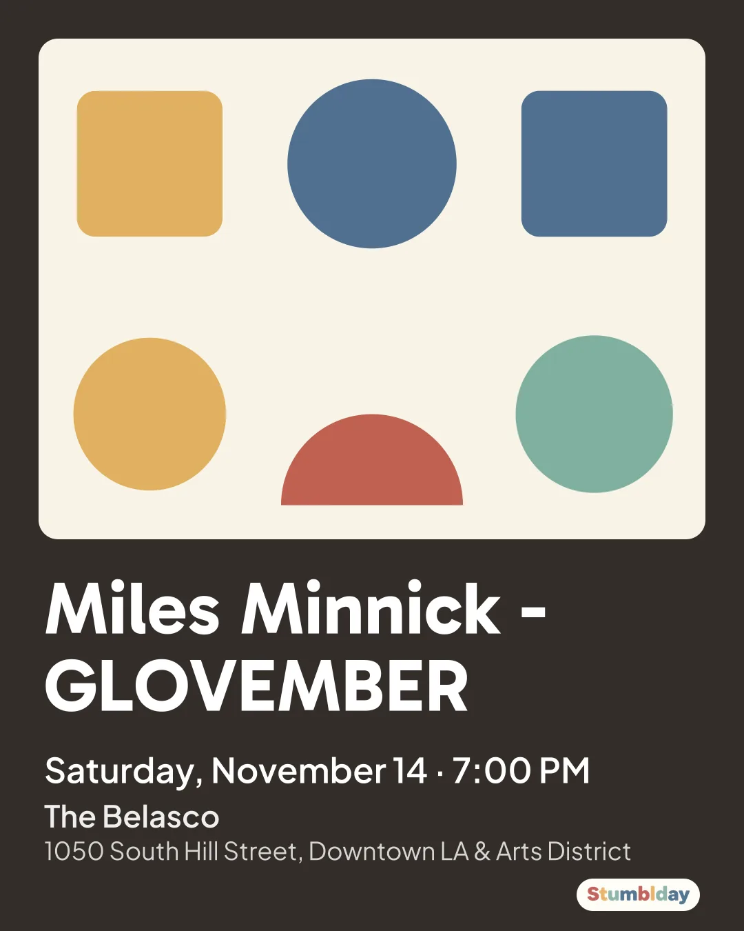 Flyer for Miles Minnick - GLOVEMBER: Saturday, November 14 · 7:00 PM at The Belasco