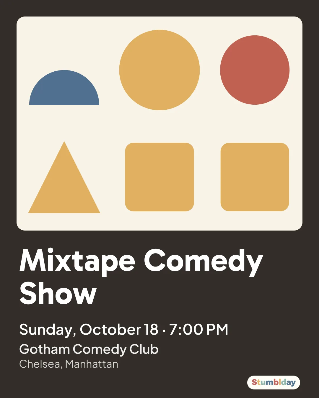 Flyer for Mixtape Comedy Show: Sunday, October 18 · 7:00 PM at Gotham Comedy Club