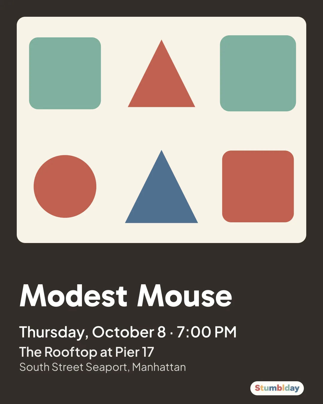 Flyer for Modest Mouse: Thursday, October 8 · 7:00 PM at The Rooftop at Pier 17