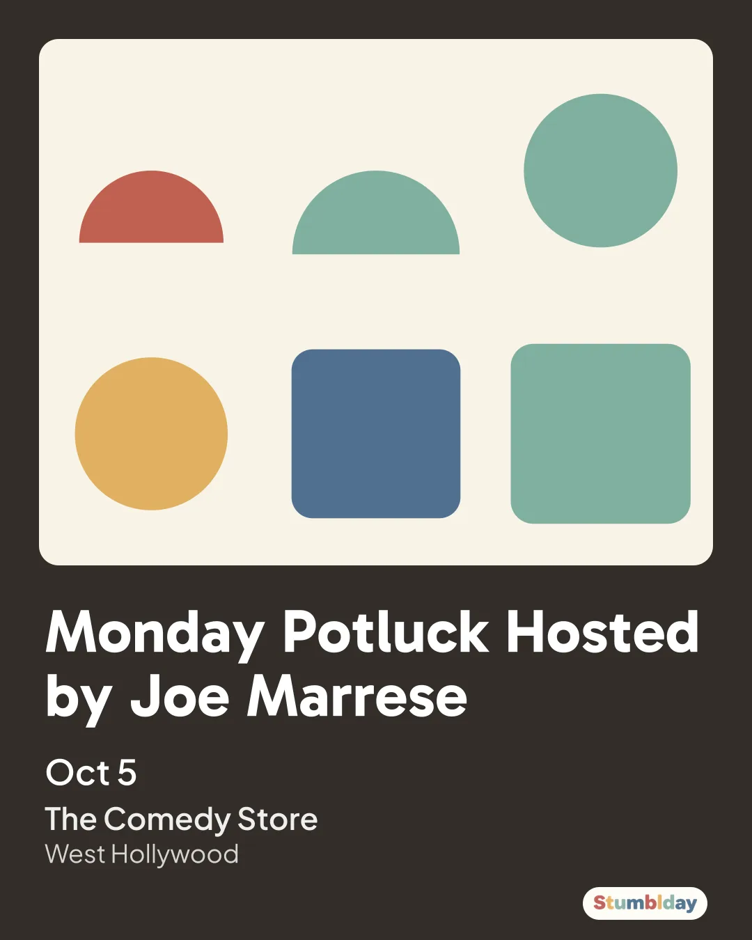 Flyer for Monday Potluck Hosted by Joe Marrese: Monday, October 5 · 6:00 PM at The Comedy Store