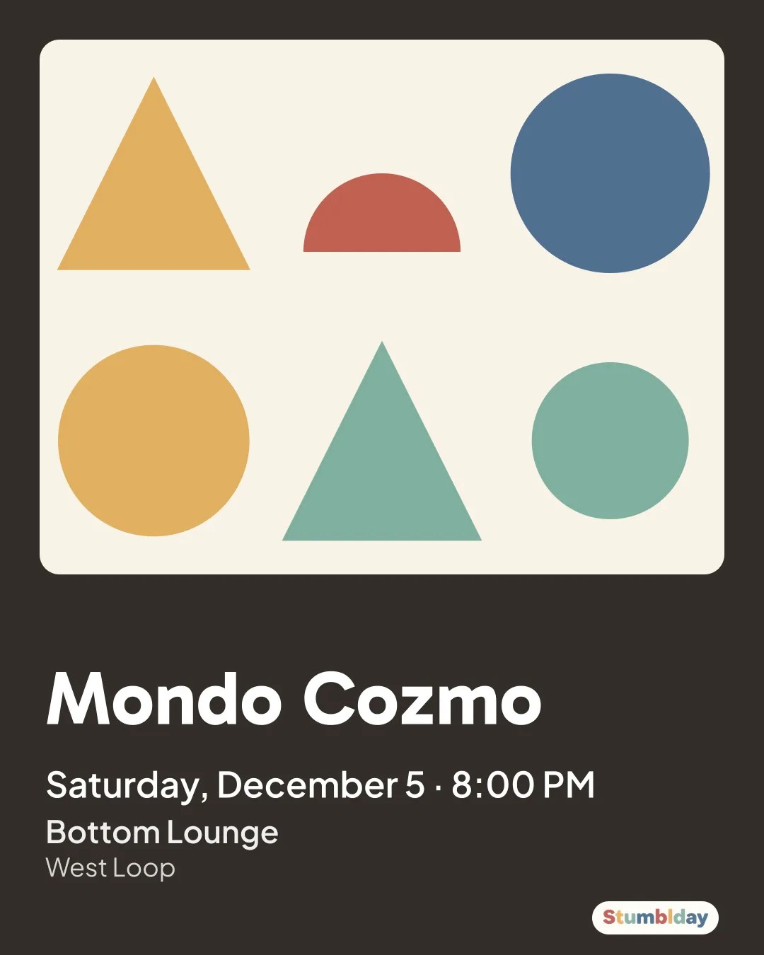 Flyer for Mondo Cozmo: Saturday, December 5 · 8:00 PM at Bottom Lounge