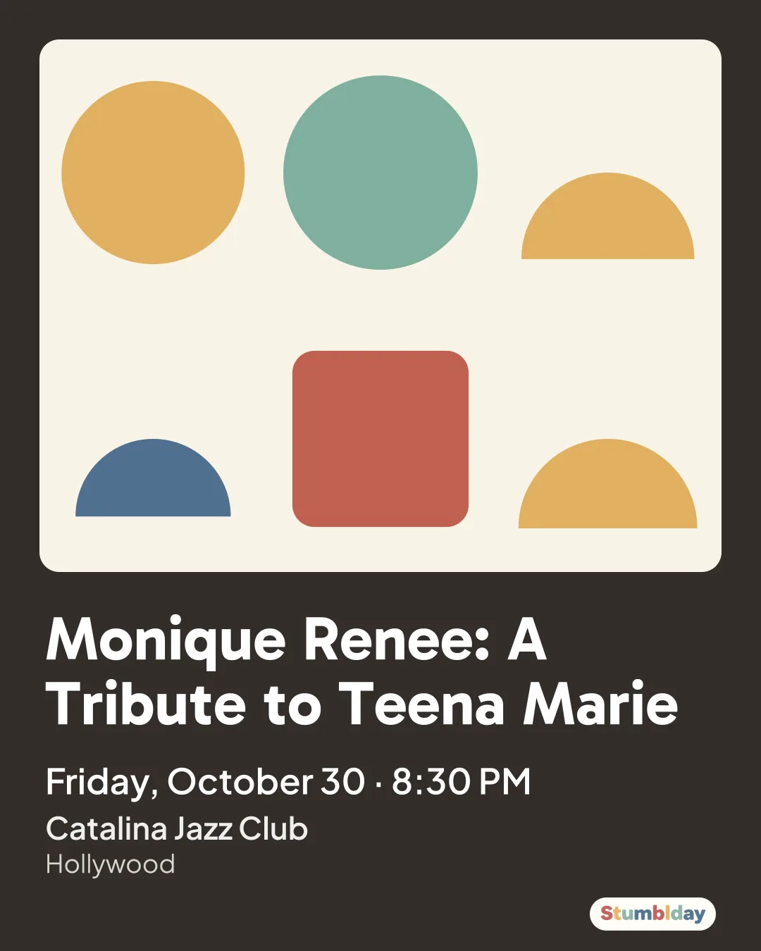 Flyer for Monique Renee: A Tribute to Teena Marie: Friday, October 30 · 8:30 PM at Catalina Jazz Club