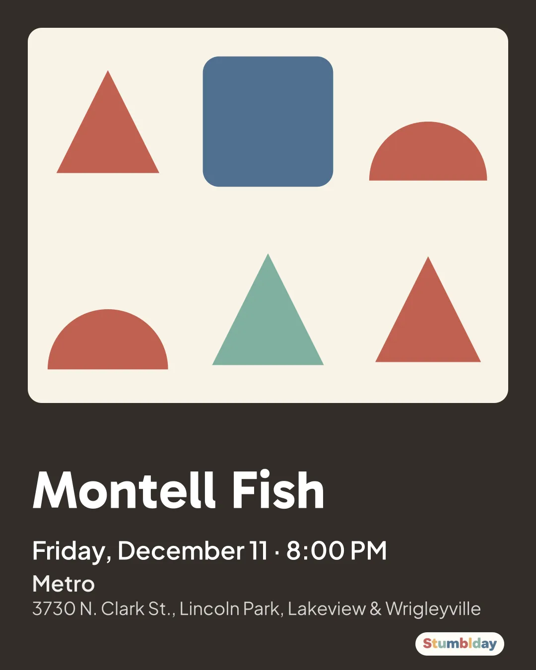Flyer for Montell Fish: Friday, December 11 · 8:00 PM at Metro