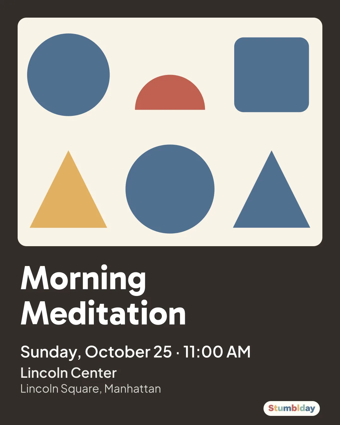 Flyer for Morning Meditation: Sunday, October 25 · 11:00 AM at Lincoln Center