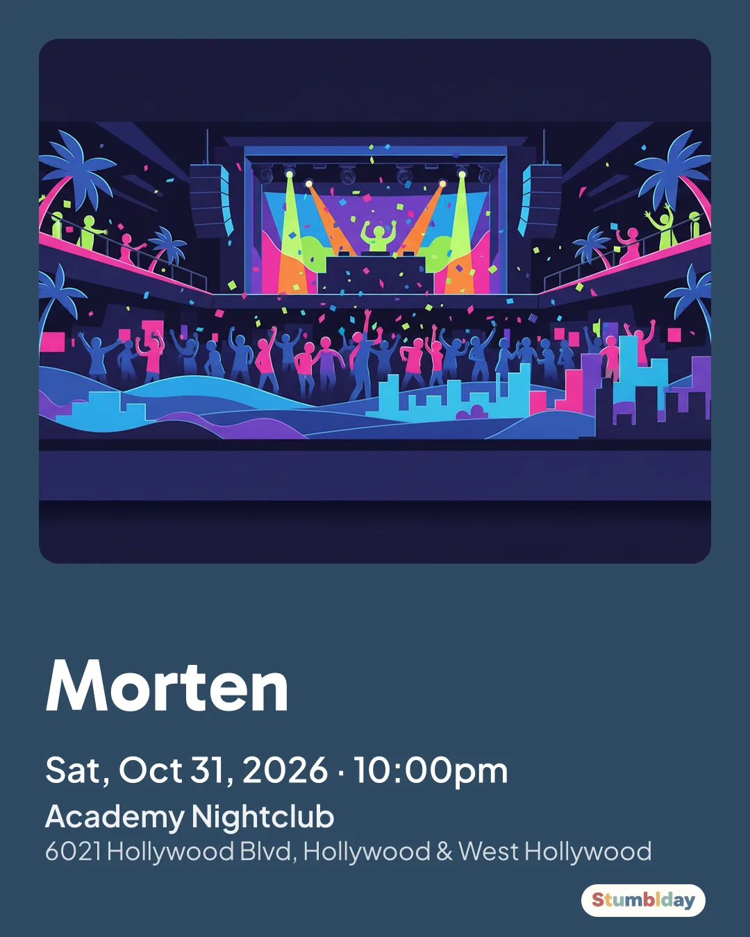 Flyer for Morten: Sat, Oct 31, 2026 · 10:00pm at Academy Nightclub