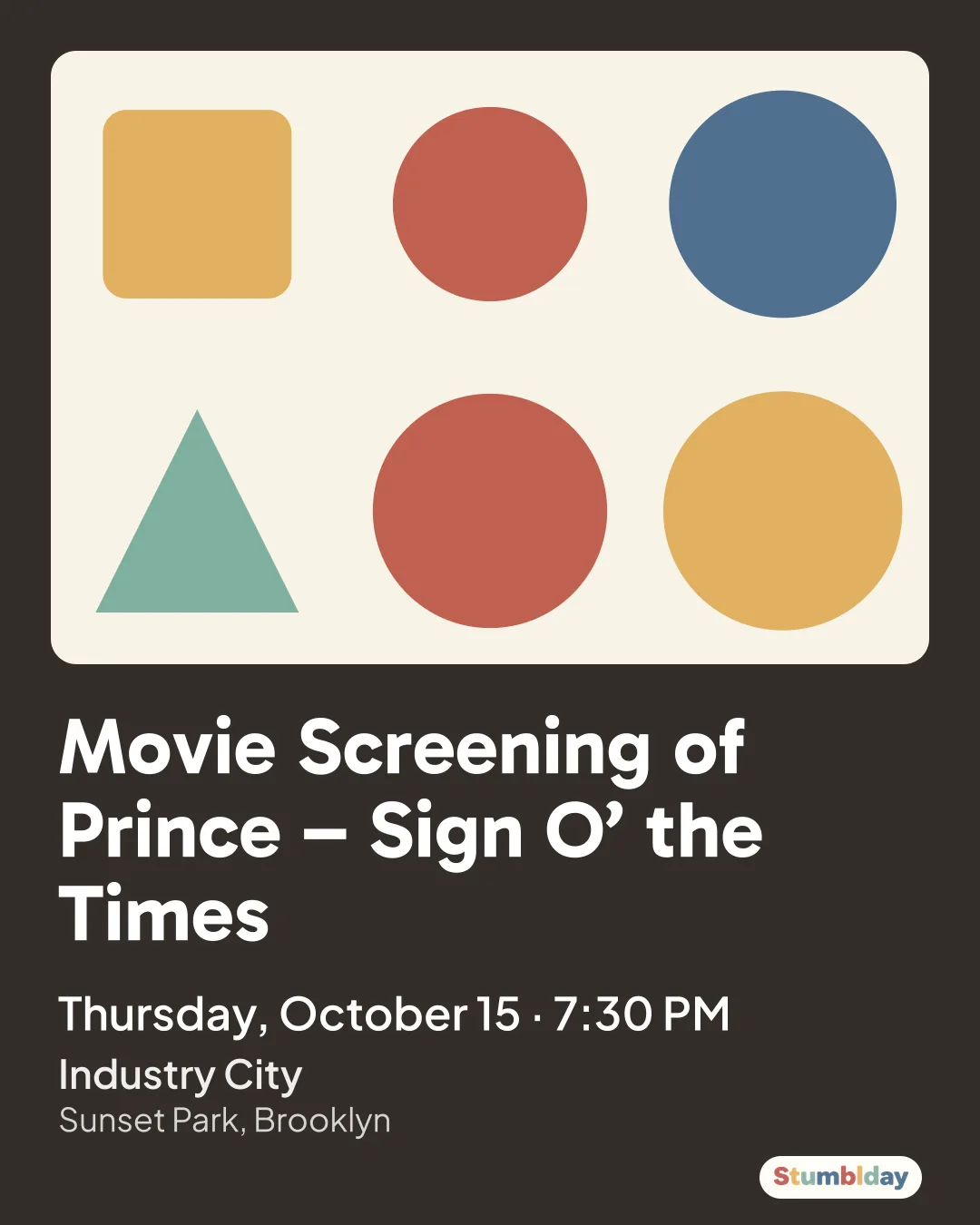 Flyer for Movie Screening of Prince – Sign O’ the Times: Thursday, October 15 · 7:30 PM at Industry City