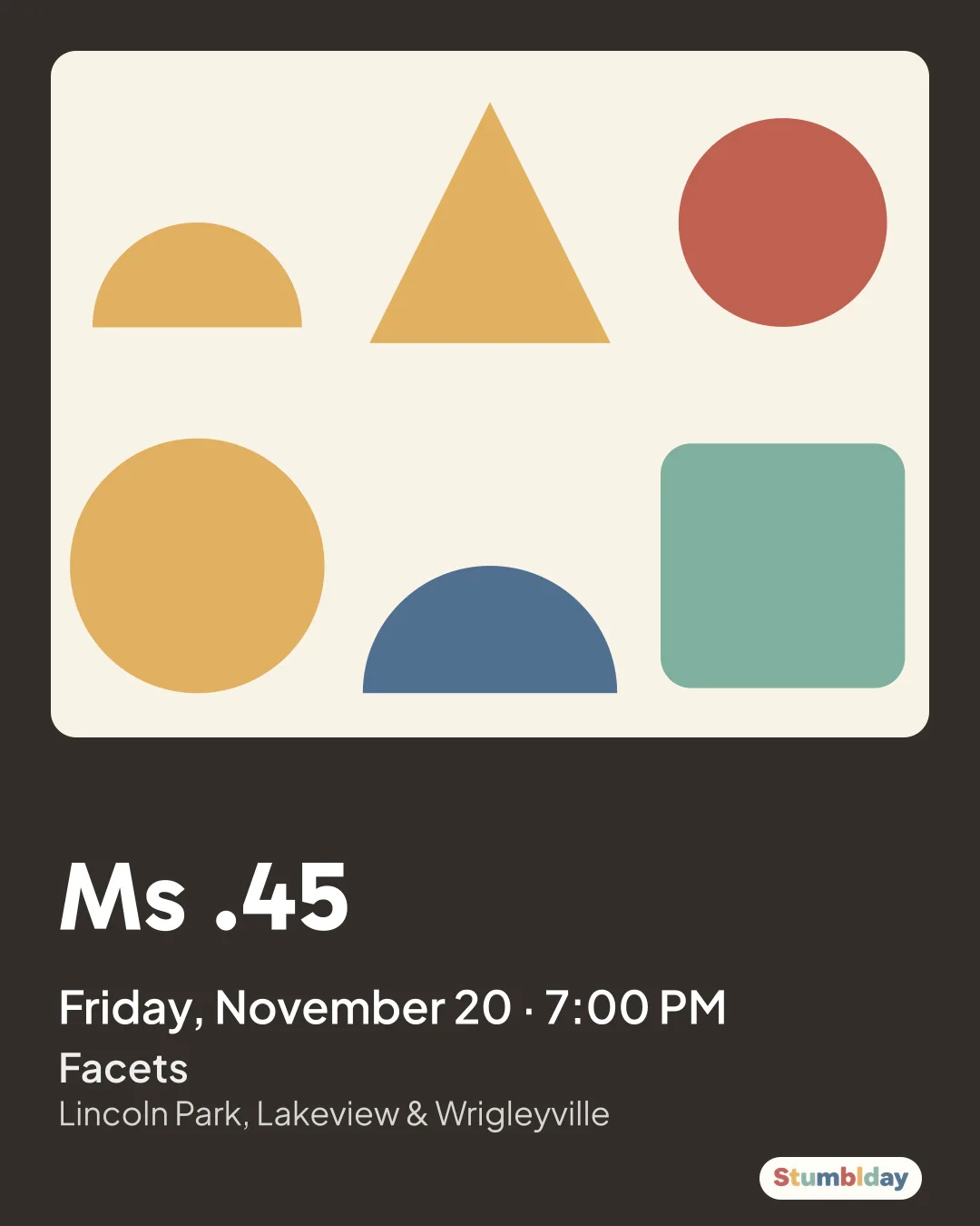 Flyer for Ms .45: Friday, November 20 · 7:00 PM at Facets