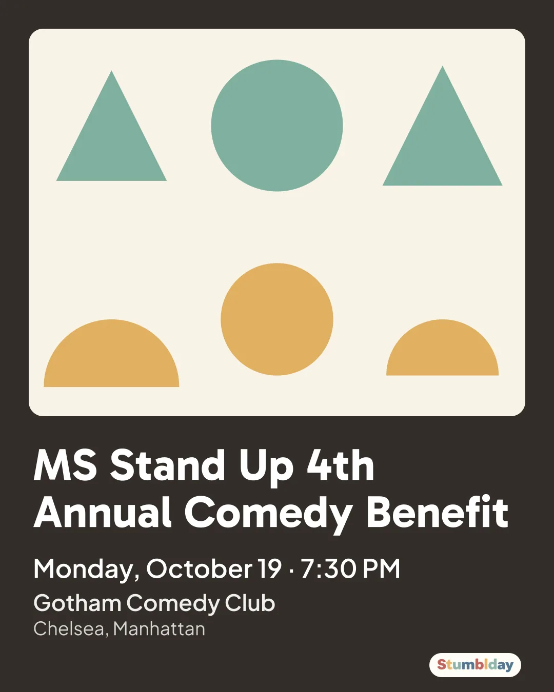 Flyer for MS Stand Up 4th Annual Comedy Benefit: Monday, October 19 · 7:30 PM at Gotham Comedy Club