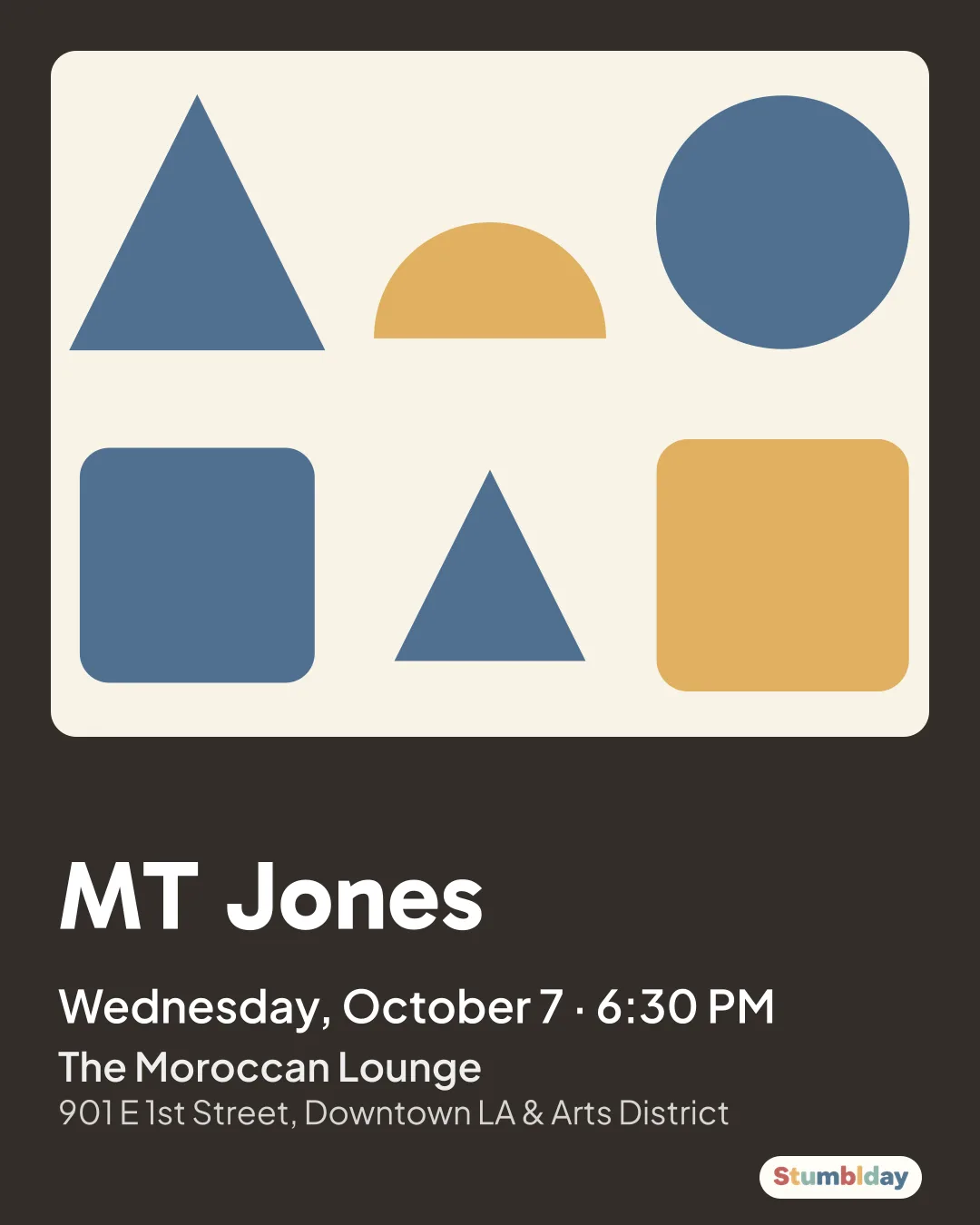Flyer for MT Jones: Wednesday, October 7 · 6:30 PM at The Moroccan Lounge