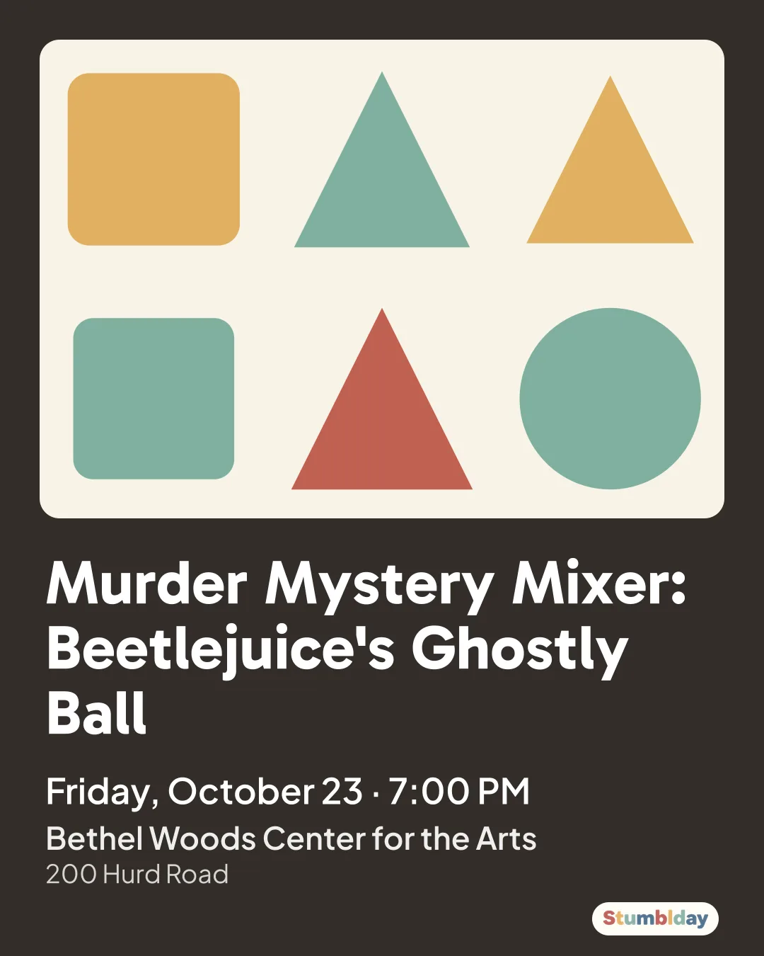 Flyer for Murder Mystery Mixer: Beetlejuice's Ghostly Ball: Friday, October 23 · 7:00 PM at Bethel Woods Center for the Arts