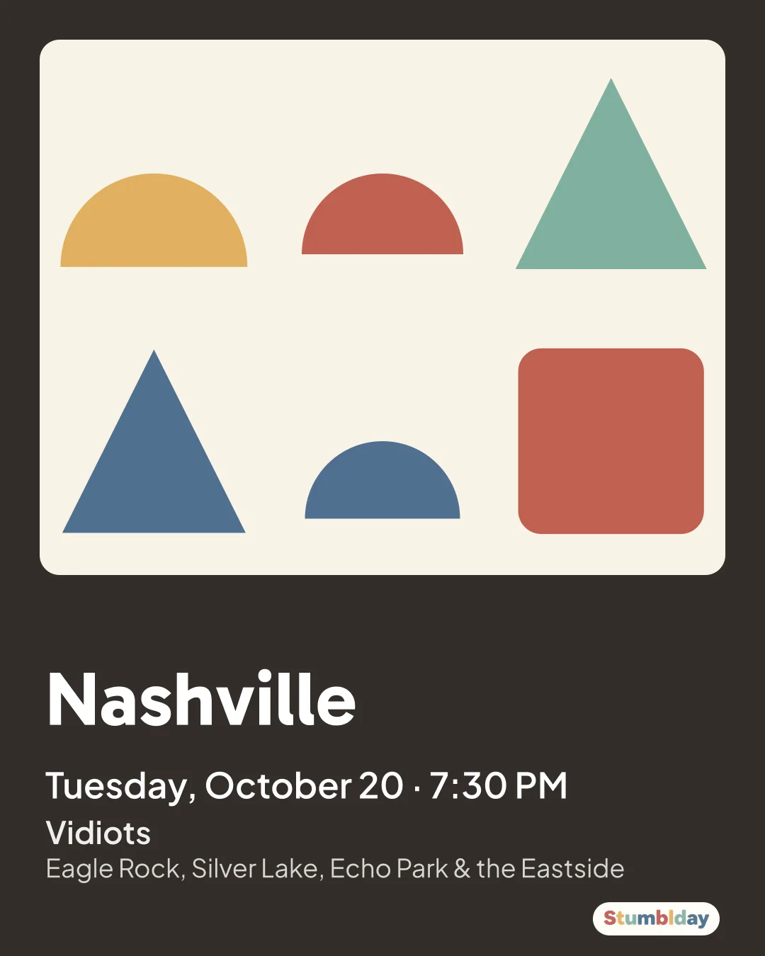 Flyer for Nashville: Tuesday, October 20 · 7:30 PM at Vidiots