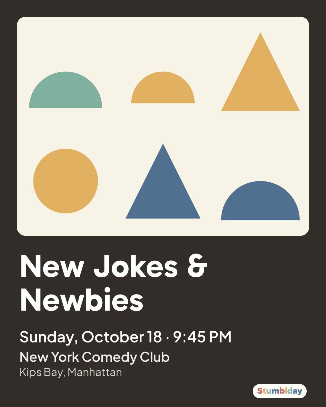 Flyer for New Jokes & Newbies: Sunday, October 18 · 9:45 PM at New York Comedy Club