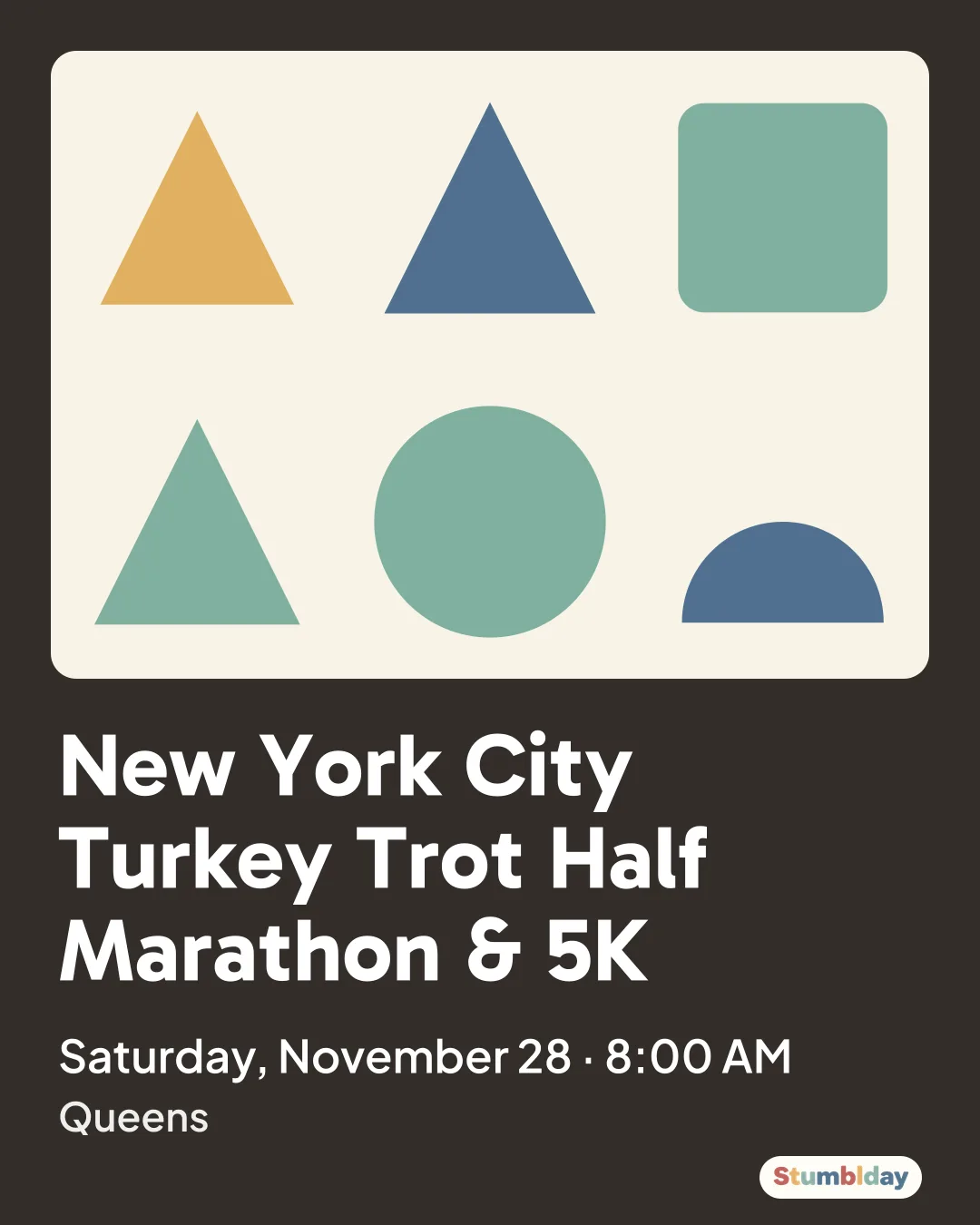 Flyer for New York City Turkey Trot Half Marathon & 5K: Saturday, November 28 · 8:00 AM at Queens
