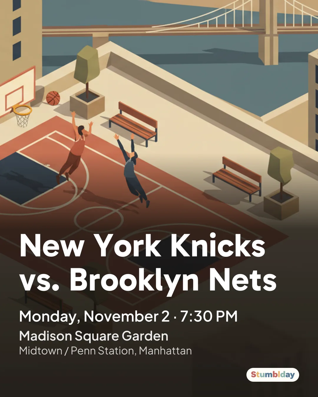 Flyer for New York Knicks vs. Brooklyn Nets: Monday, November 2 · 7:30 PM at Madison Square Garden
