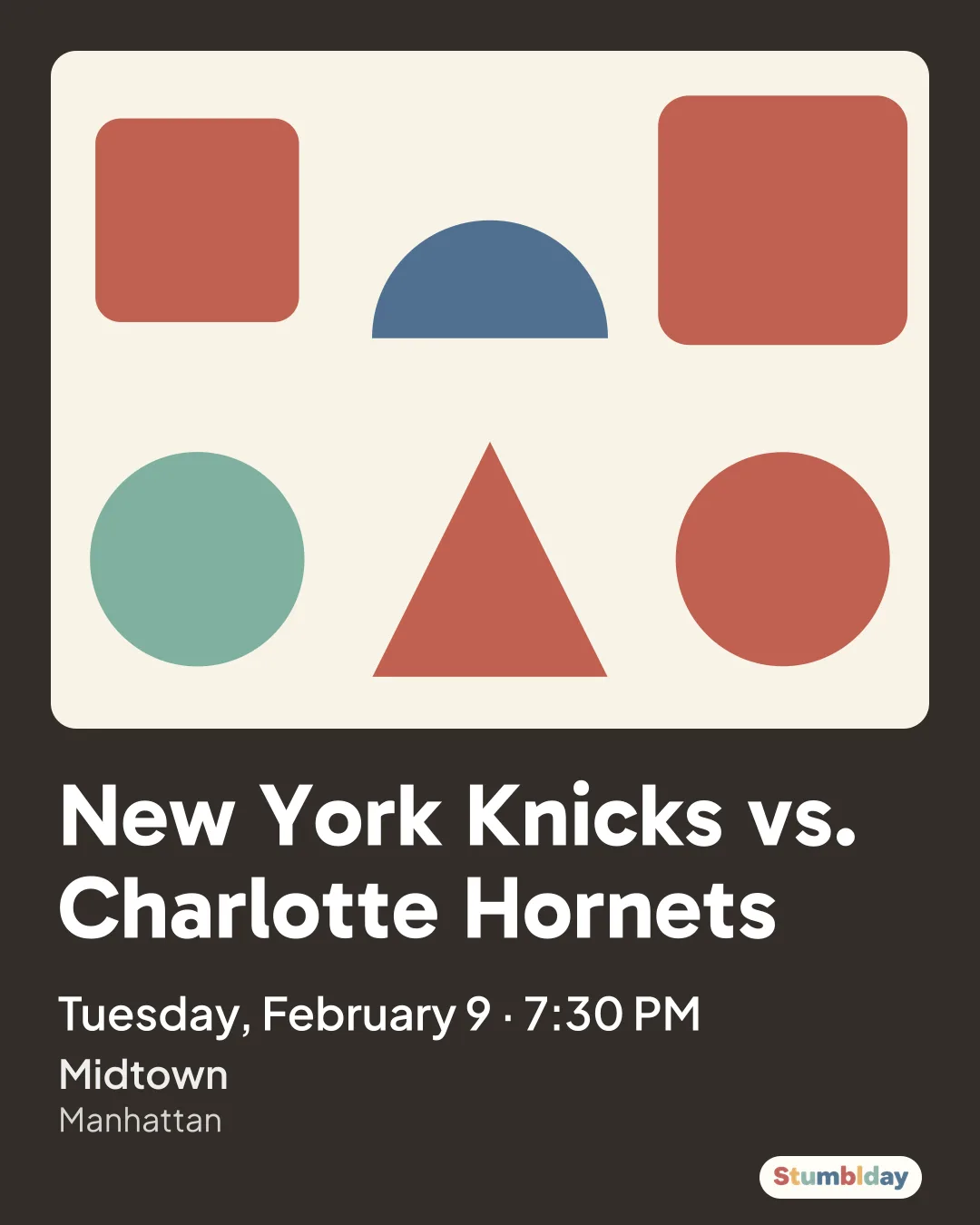 Flyer for New York Knicks vs. Charlotte Hornets: Tuesday, February 9 · 7:30 PM at Midtown
