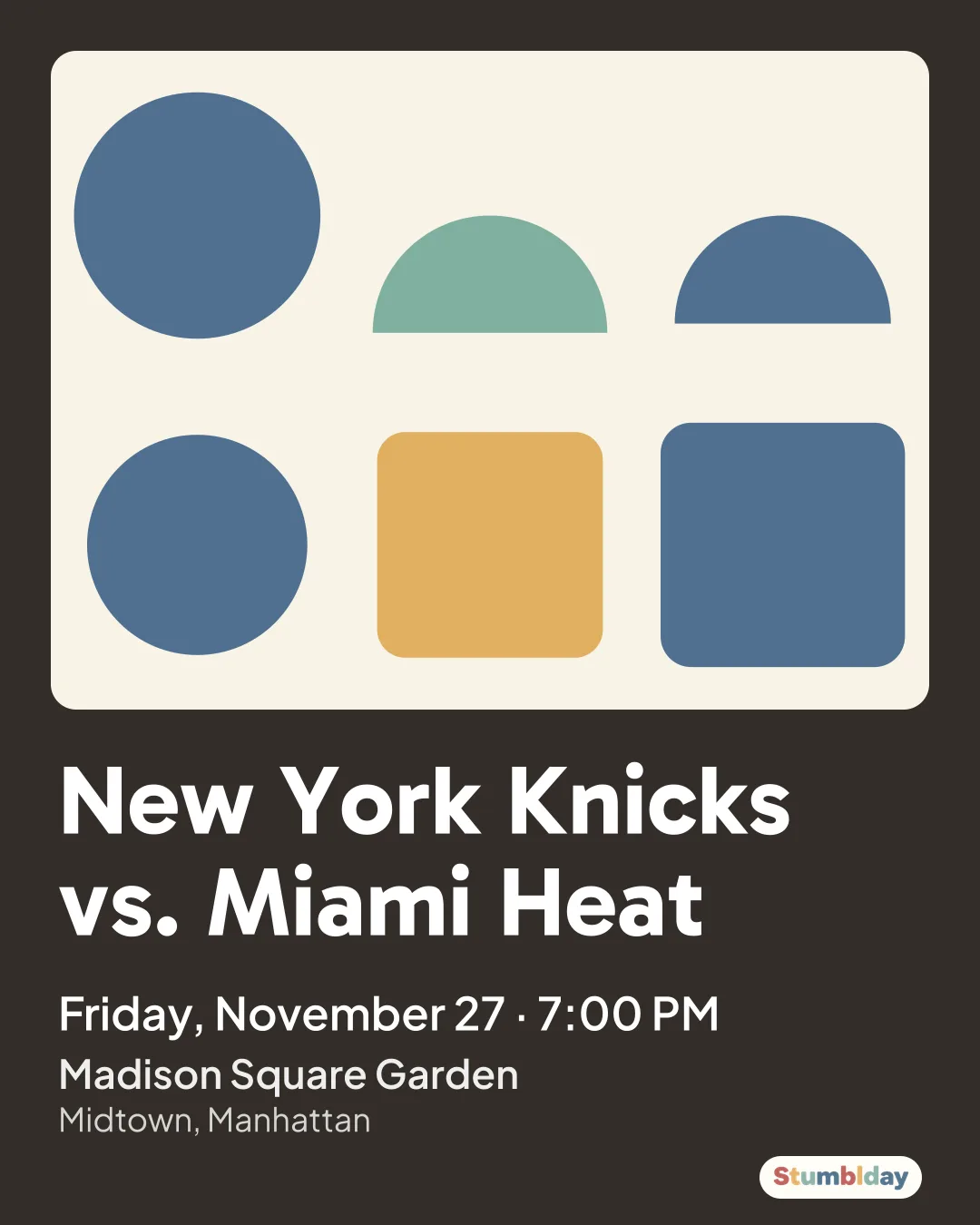 Flyer for New York Knicks vs. Miami Heat: Friday, November 27 · 7:00 PM at Madison Square Garden