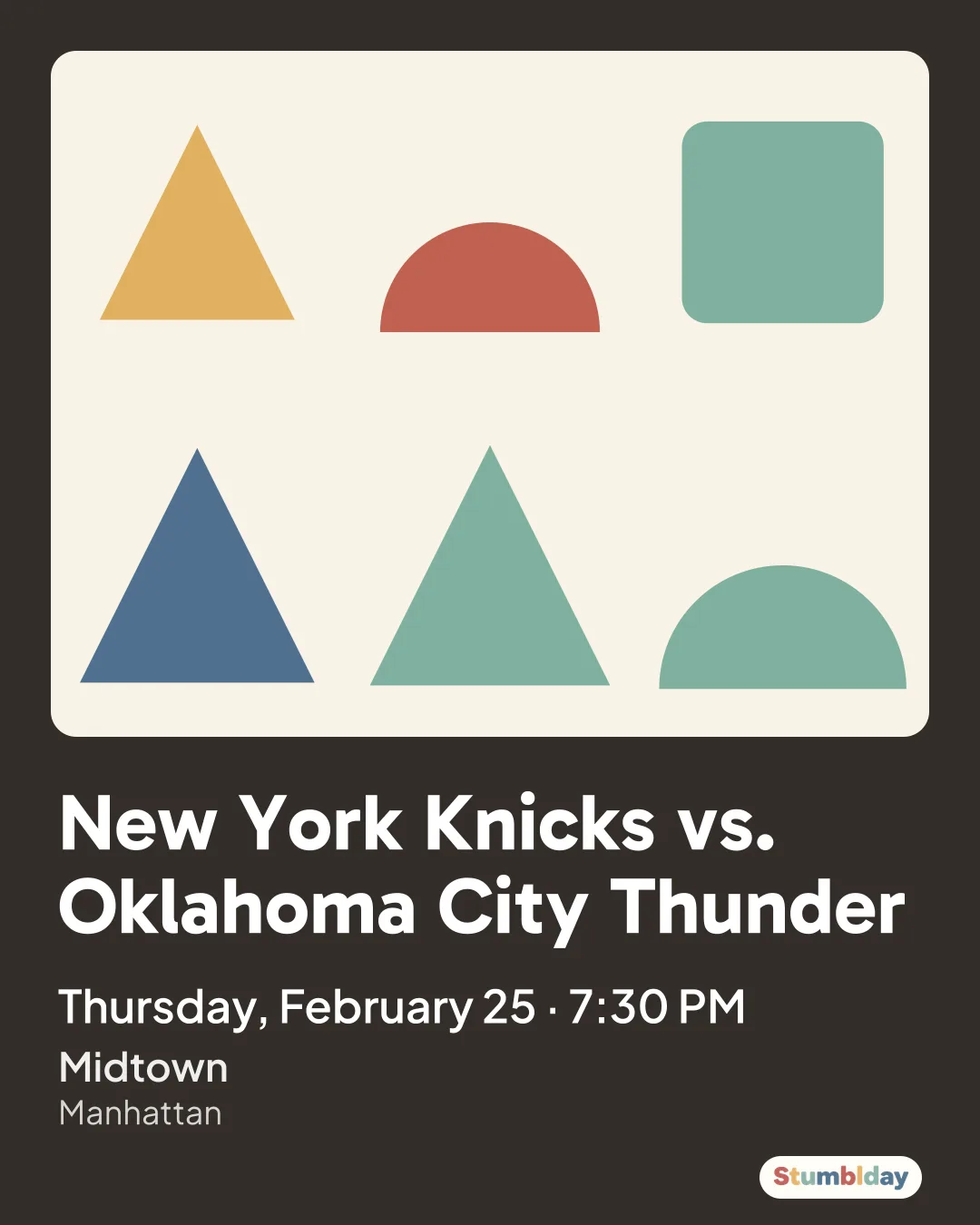 Flyer for New York Knicks vs. Oklahoma City Thunder: Thursday, February 25 · 7:30 PM at Midtown