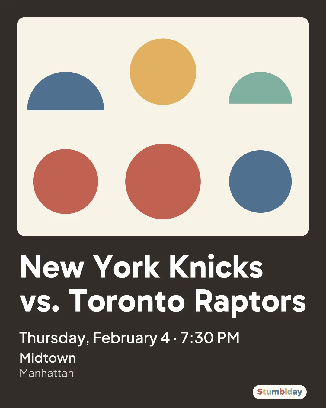 Flyer for New York Knicks vs. Toronto Raptors: Thursday, February 4 · 7:30 PM at Midtown