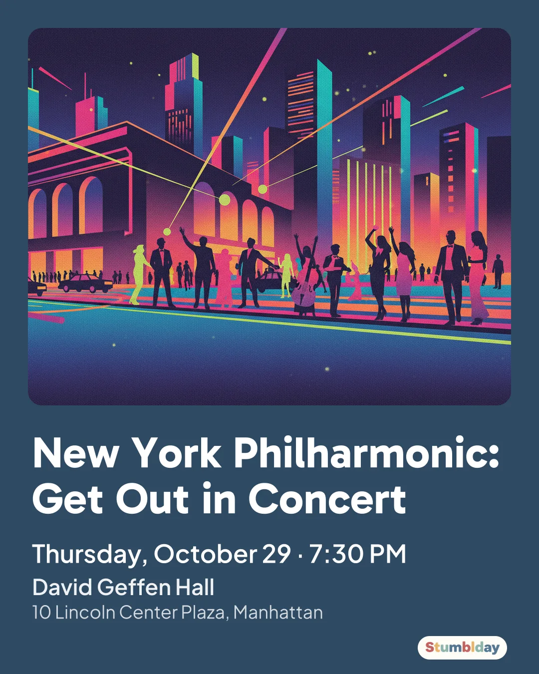 Flyer for New York Philharmonic: Get Out in Concert: Thursday, October 29 · 7:30 PM at David Geffen Hall