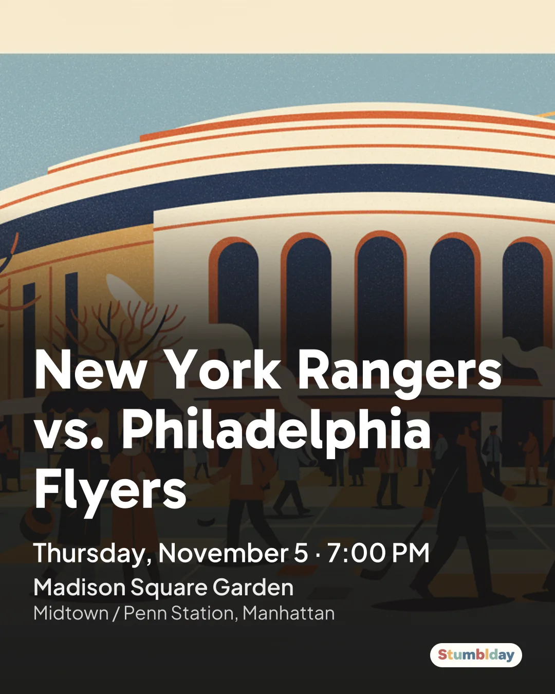 Flyer for New York Rangers vs. Philadelphia Flyers: Thursday, November 5 · 7:00 PM at Madison Square Garden