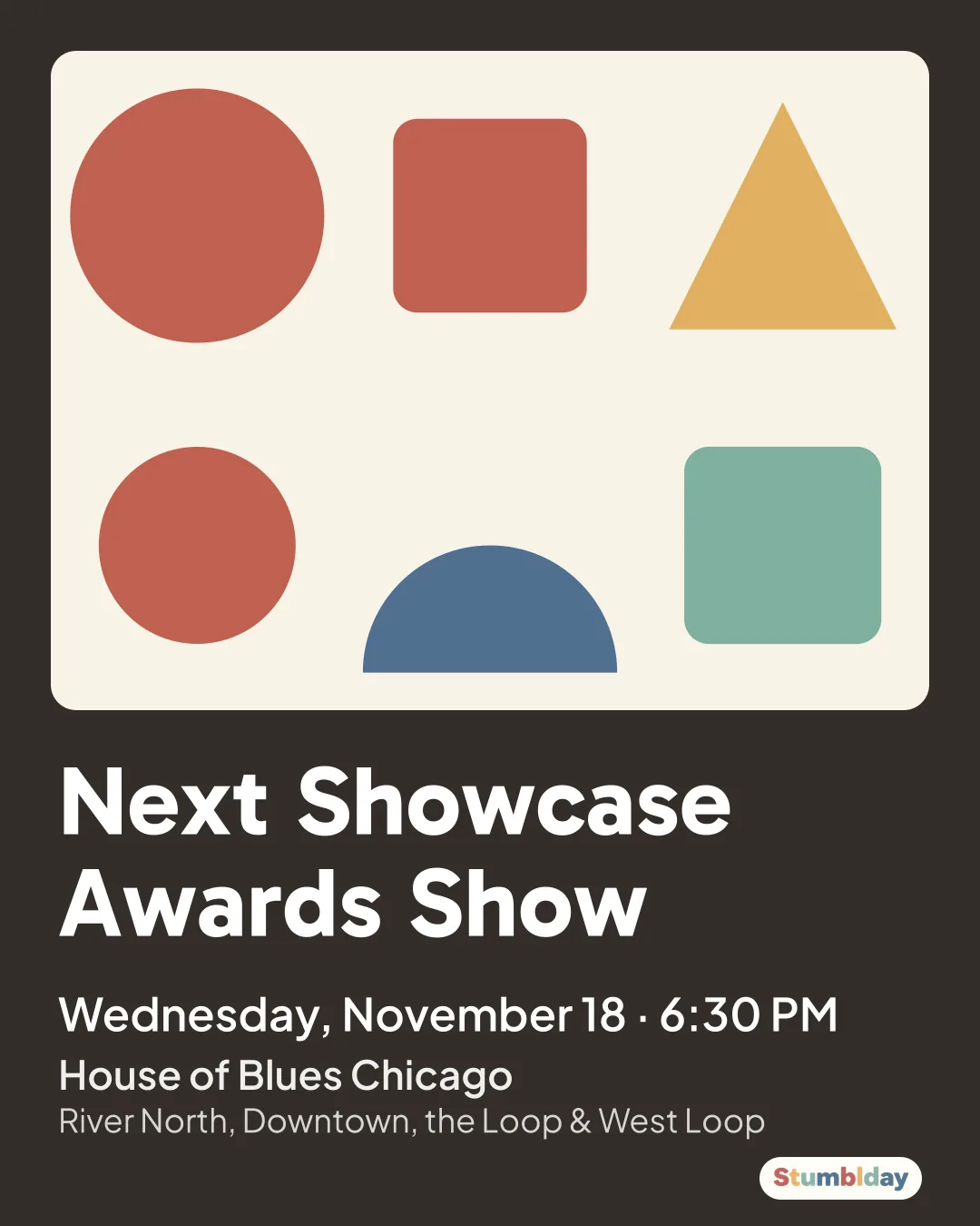 Flyer for Next Showcase Awards Show: Wednesday, November 18 · 6:30 PM at House of Blues Chicago