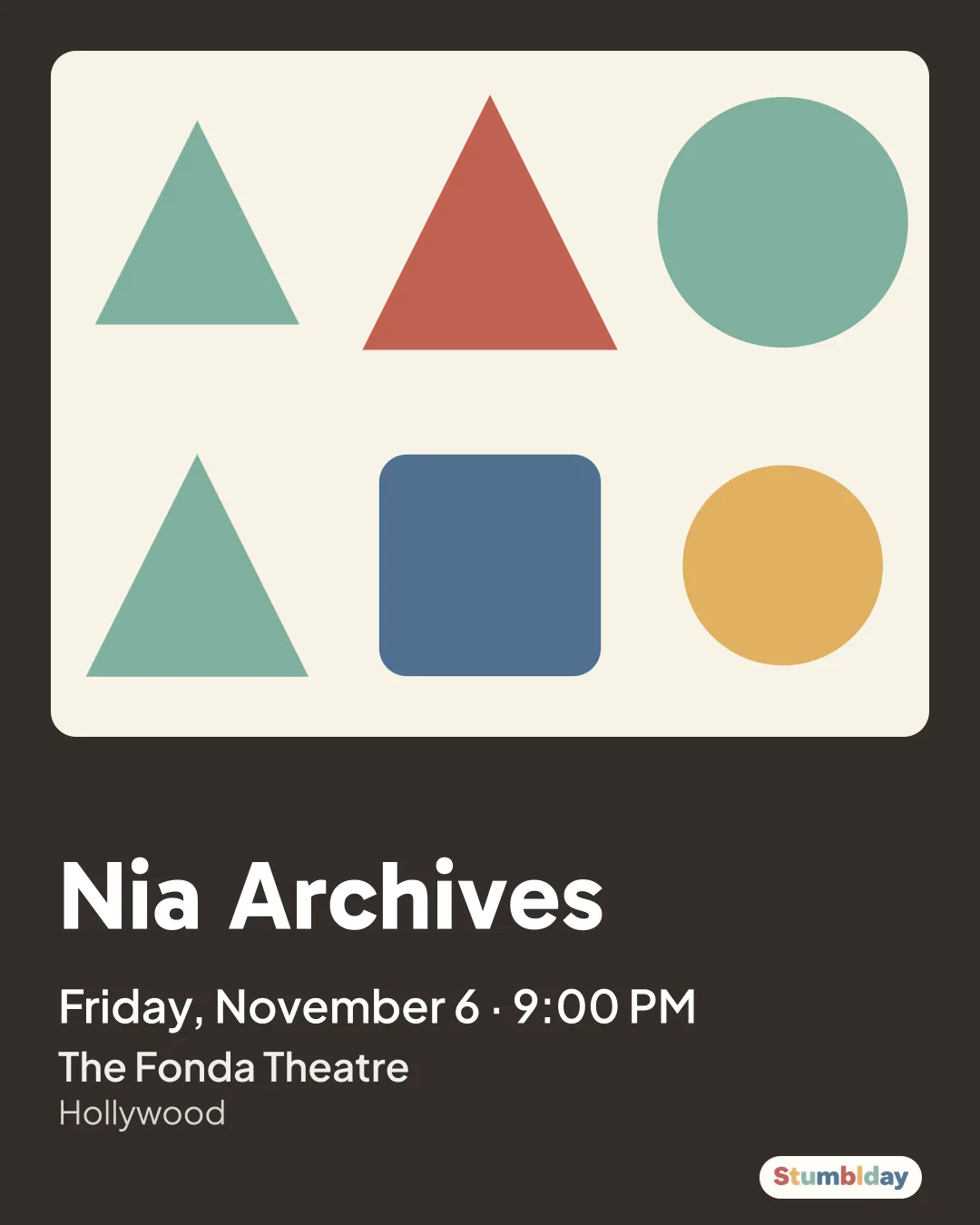 Flyer for Nia Archives: Friday, November 6 · 9:00 PM at The Fonda Theatre
