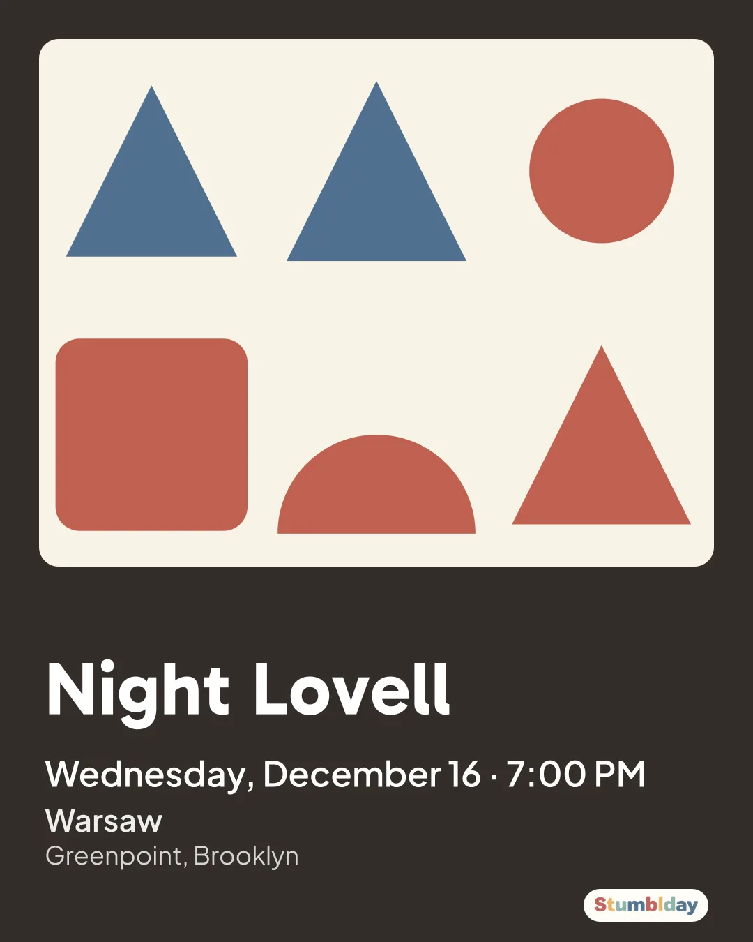 Flyer for Night Lovell: Wednesday, December 16 · 7:00 PM at Warsaw