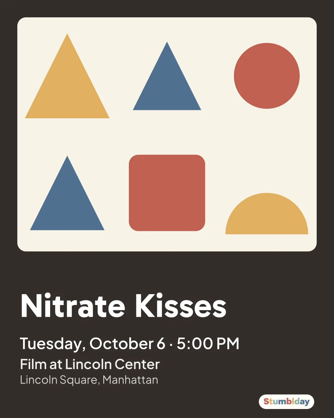 Flyer for Nitrate Kisses: Tuesday, October 6 · 5:00 PM at Film at Lincoln Center