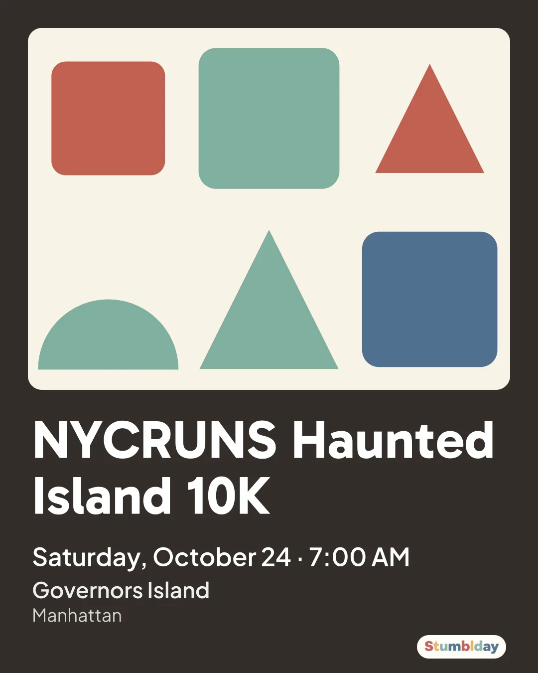 Flyer for NYCRUNS Haunted Island 10K: Saturday, October 24 · 7:00 AM at Governors Island