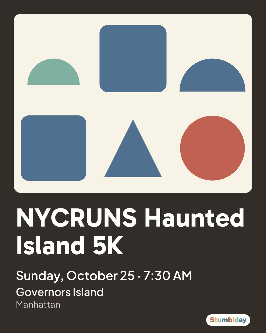 Flyer for NYCRUNS Haunted Island 5K: Sunday, October 25 · 7:30 AM at Governors Island