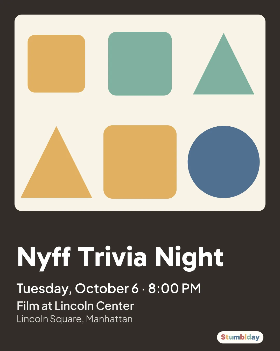 Flyer for Nyff Trivia Night: Tuesday, October 6 · 8:00 PM at Film at Lincoln Center
