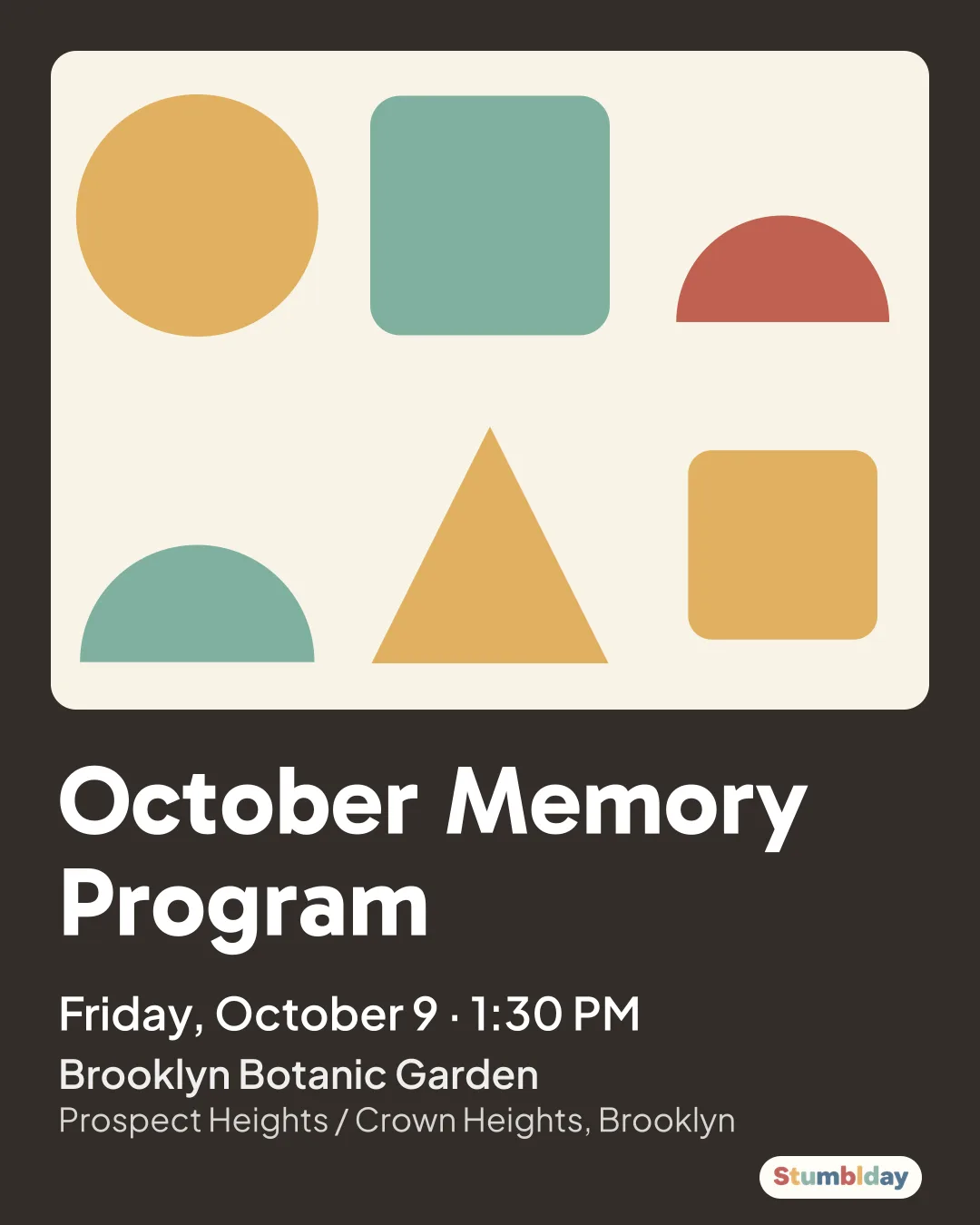Flyer for October Memory Program: Friday, October 9 · 1:30 PM at Brooklyn Botanic Garden