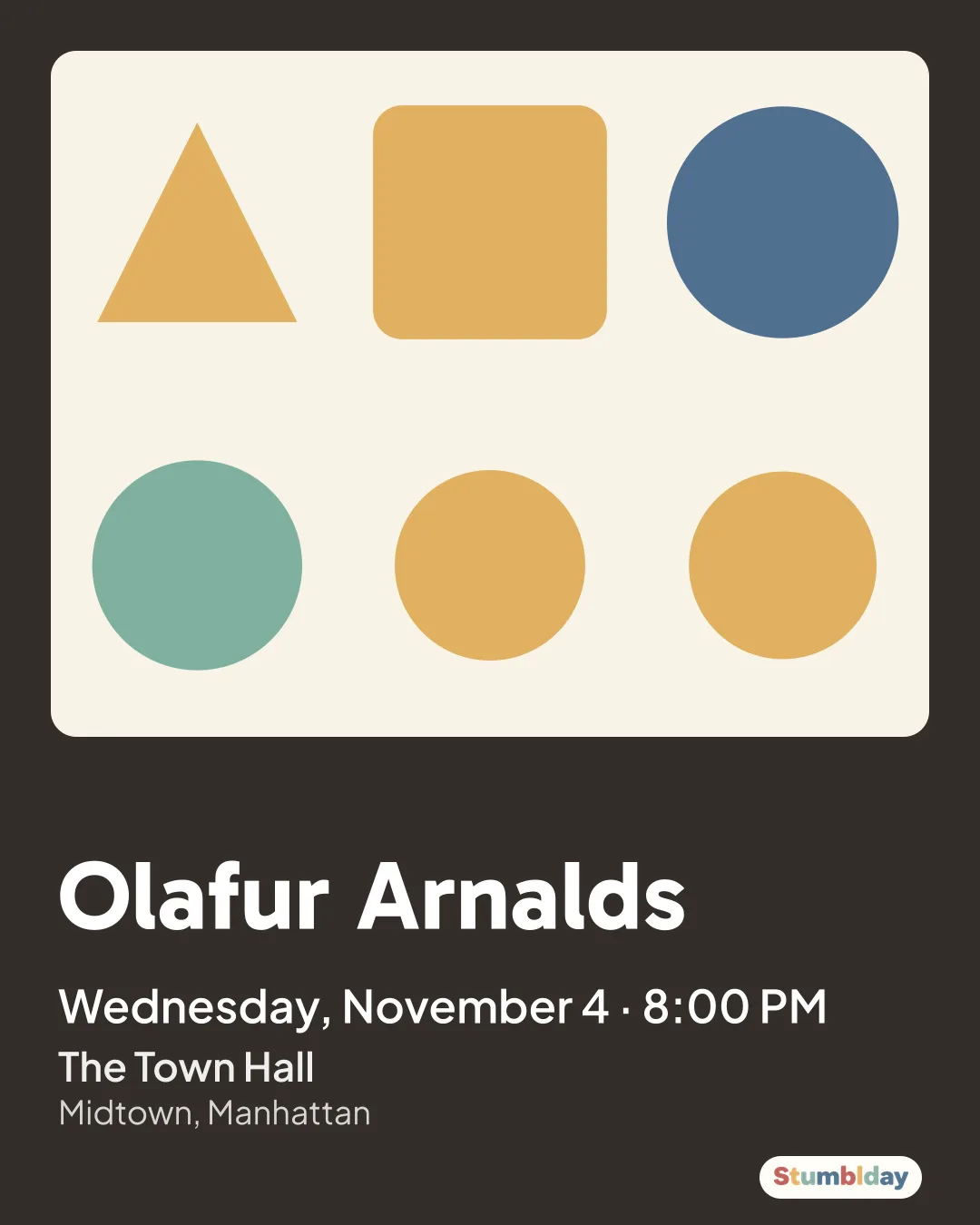 Flyer for Olafur Arnalds: Wednesday, November 4 · 8:00 PM at The Town Hall
