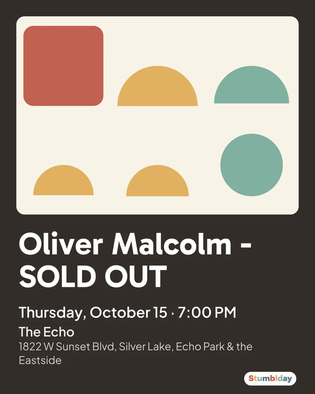 Flyer for Oliver Malcolm - SOLD OUT: Thursday, October 15 · 7:00 PM at The Echo