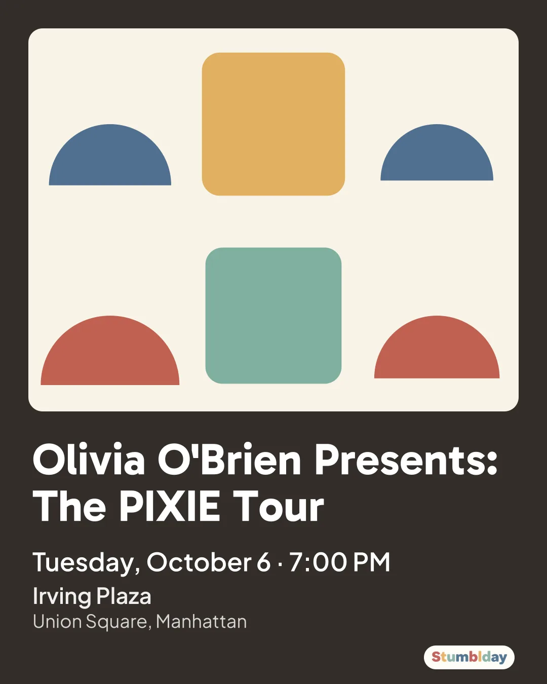 Flyer for Olivia O'Brien Presents: The PIXIE Tour: Tuesday, October 6 · 7:00 PM at Irving Plaza