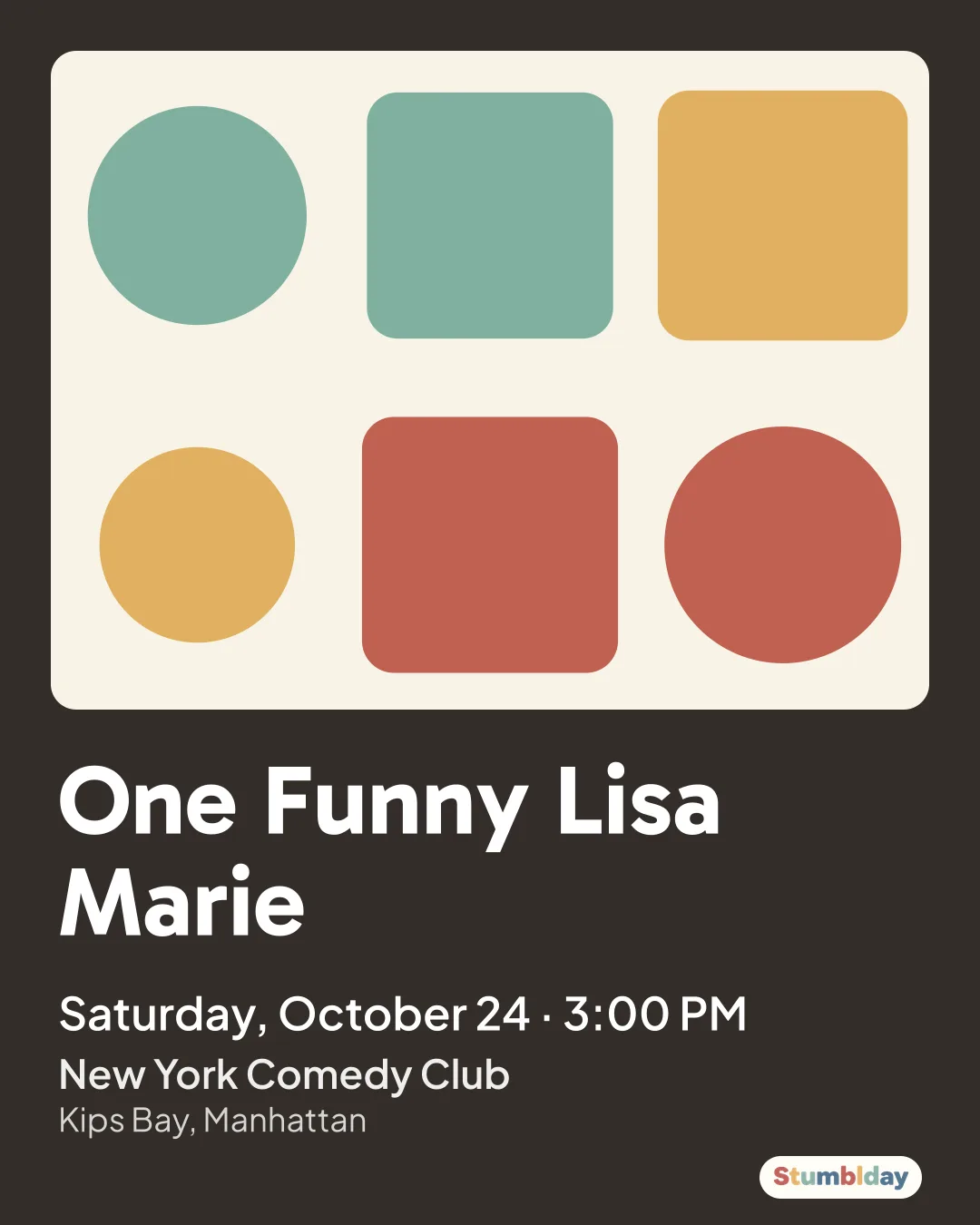 Flyer for One Funny Lisa Marie: Saturday, October 24 · 3:00 PM at New York Comedy Club