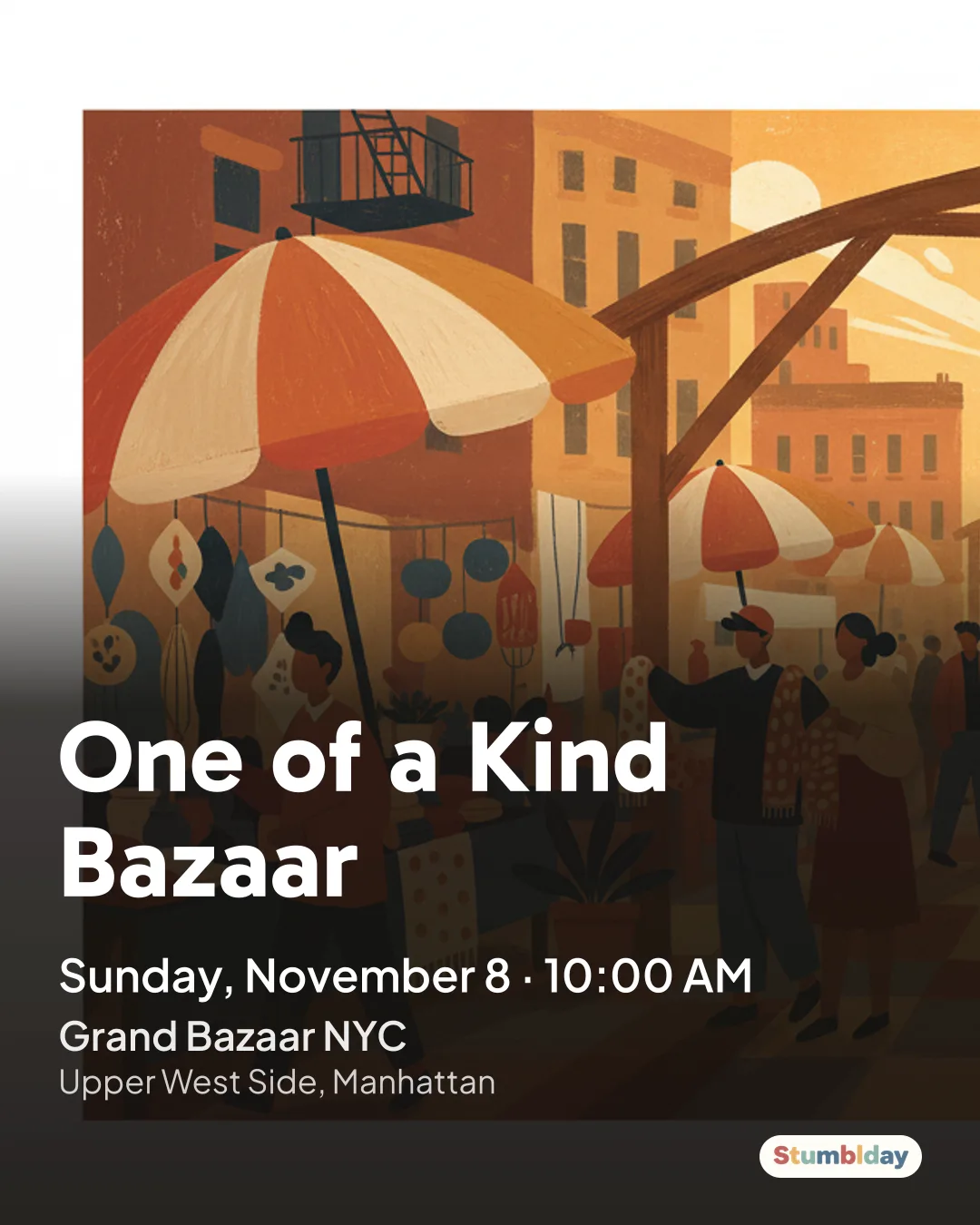 Flyer for One of a Kind Bazaar: Sunday, November 8 · 10:00 AM at Grand Bazaar NYC